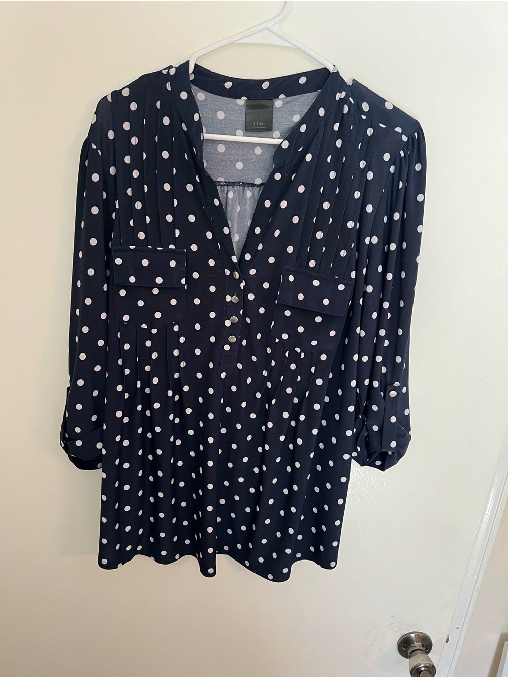 Women's Navy Polka Dot Button-Front Blouse